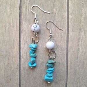 Blue and White Turquoise Silver Dangle Earrings Boho Gifts Jewelry Hippie Artsy